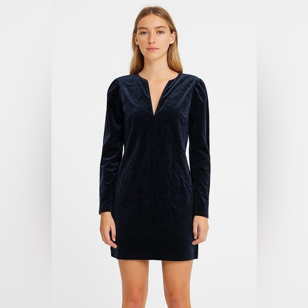 Tanya Taylor midnight blue velvet vneck shift dress